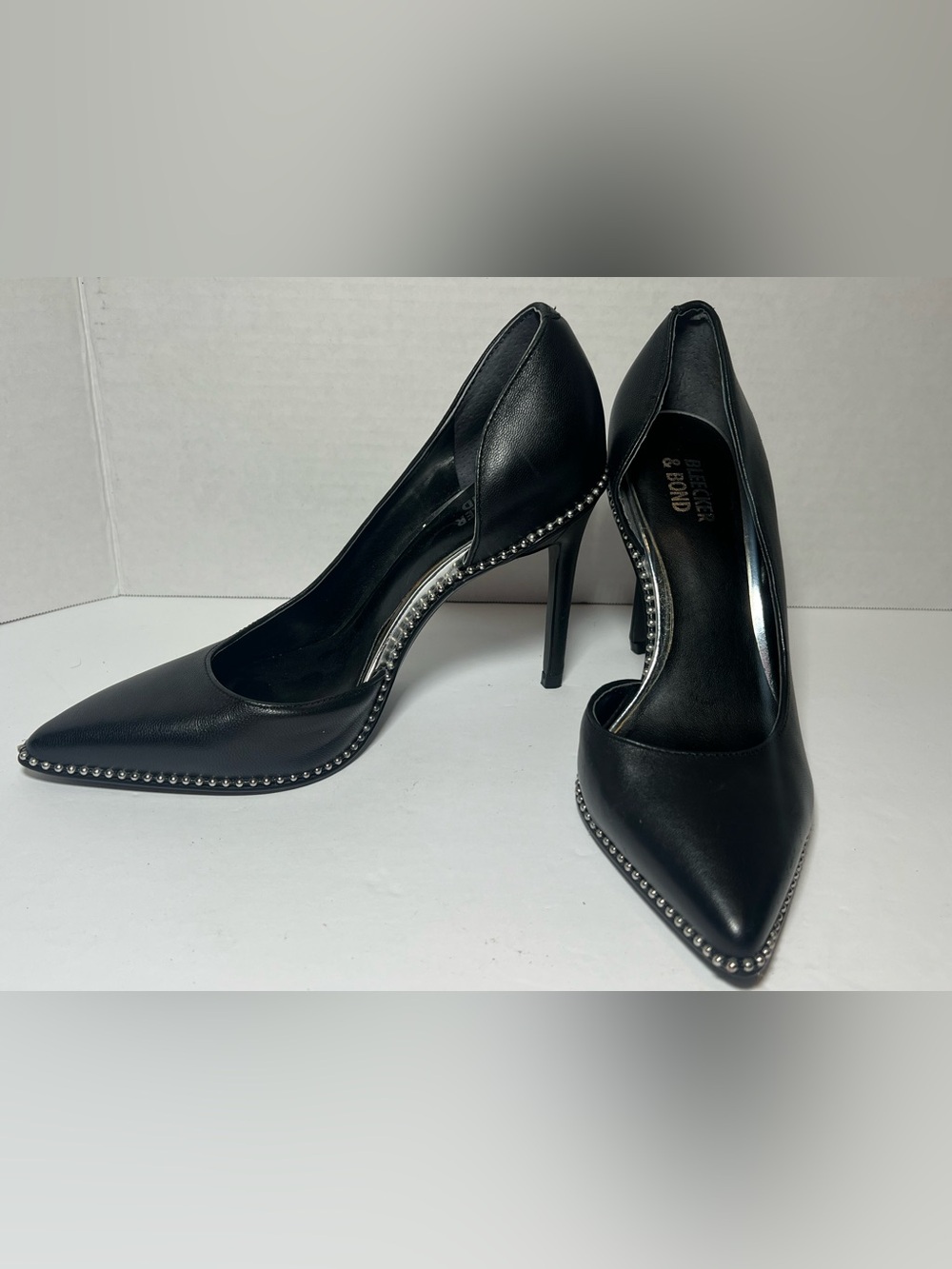 Black Studded Pointed-Toe Stiletto Pumps